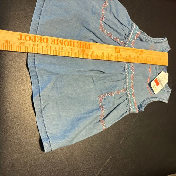 NWT Gymboree Baby Denim Blue Dress Embroidered Aztec 3-6 Months Girls - Picture 3 of 5